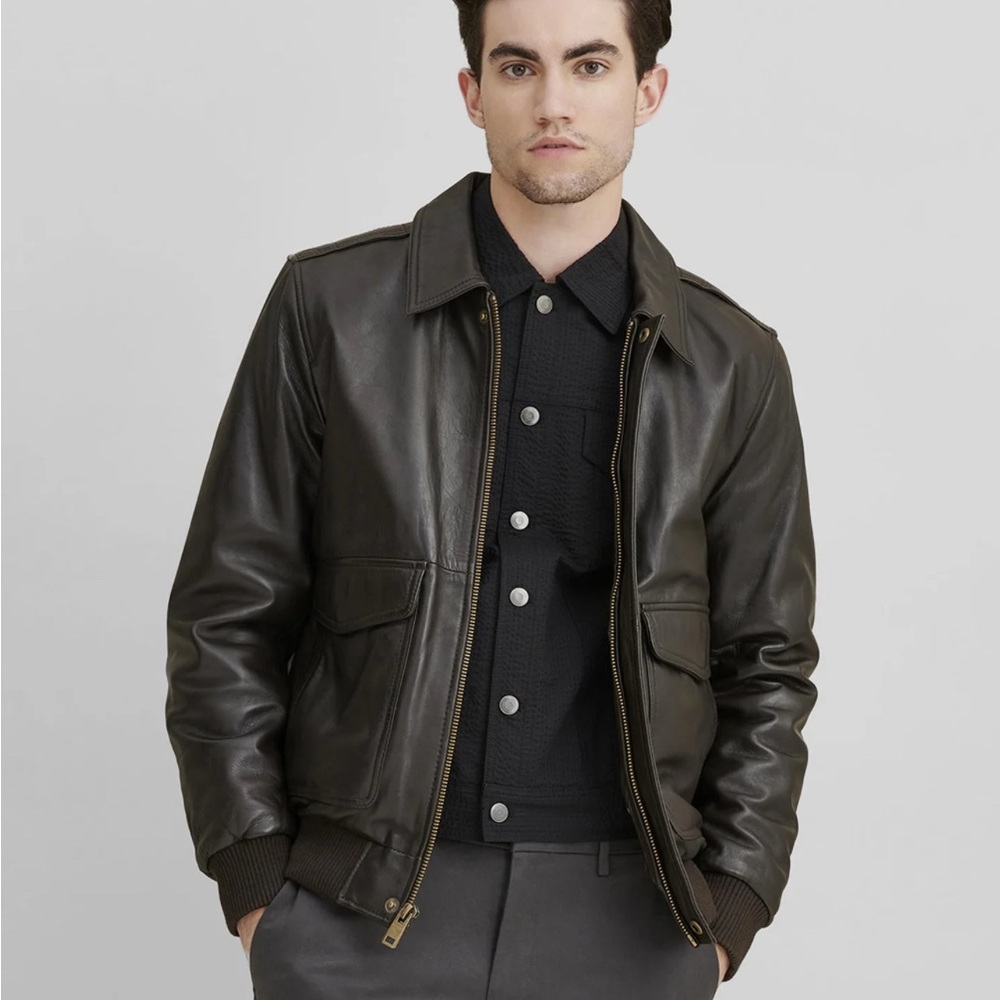 Dark Brown Bomber Jacket in High Quality Leather